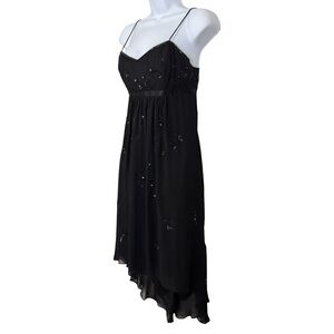 Vintage Black Beaded Embroidered High Low Midi Dress Witchy Romantic Goth Hoco